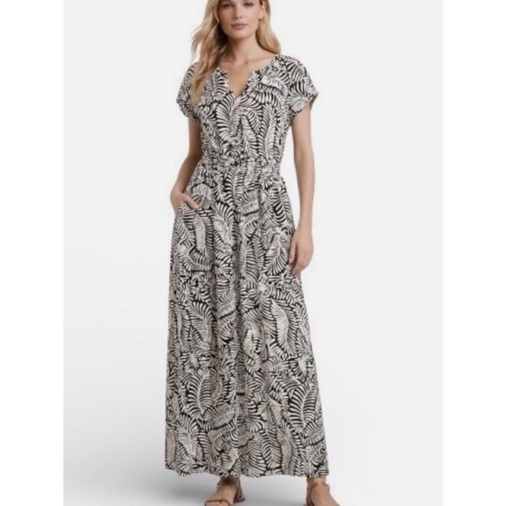 NWT Rachel Zoe Black and White Palm Leaf-Print Maxi Dress size XL